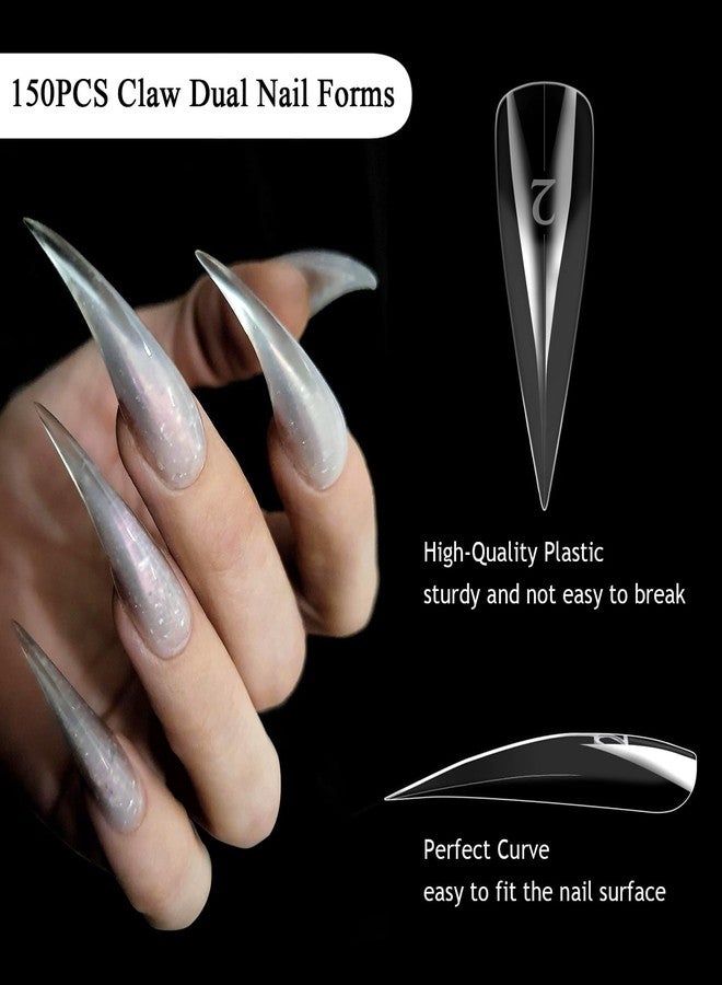 Furtherpretty Cat Claw Nail Forms Kit, 150 PCS Long Claw Dual Forms for Polygel, Reusable Eagle Claw Nail Extension Molds with Nail Brush, Halloween Stiletto Nail Tips for Professional Manicure Salon - Image 2